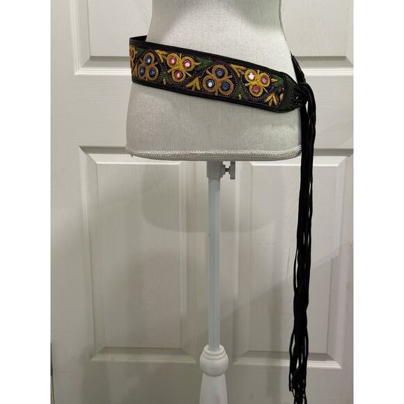 STREETS AHEAD Black Leather Colorful Discs SMALL Gypsy Hippie Boho Tie Belt NEW